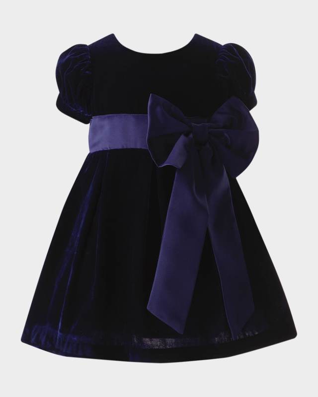 Girl's Crushed Velvet Bow Dress, Size 6M-24